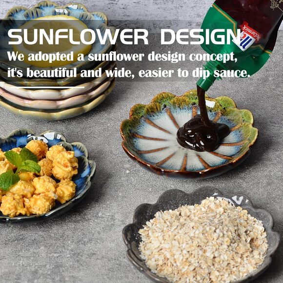 Ceramic Dipping Bowls Set of 8, 3 oz Sauce Dishes, Small Porcelain Flower Plates - Picture 7 of 8